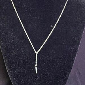 Dainty Sterling Silver Diamond Vertical Bar Necklace  KC 925  Minimalist Layerin